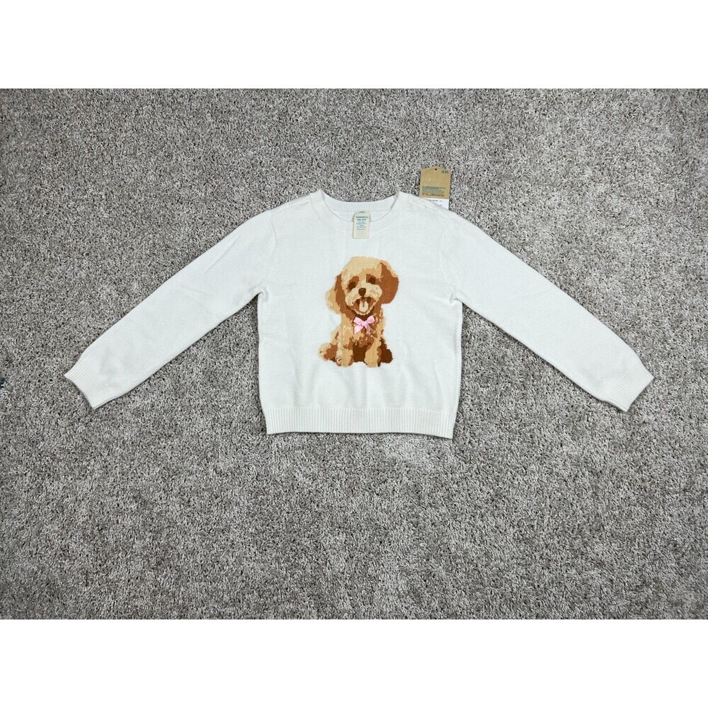 NWT Thereabouts Girls Puppy Dog Sweater XXS 4/5 White Knit JCPenney